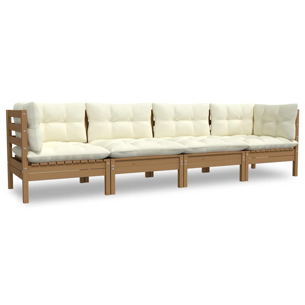 Set Salotto da Giardino 4 pz con Cuscini Legno Massello di Pino