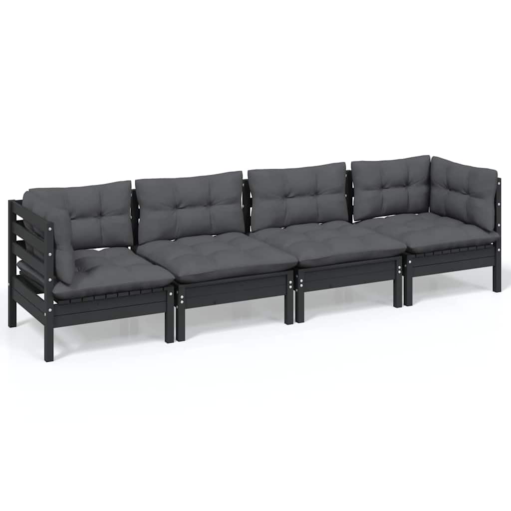 Set Salotto da Giardino 4 pz con Cuscini Legno Massello di Pino