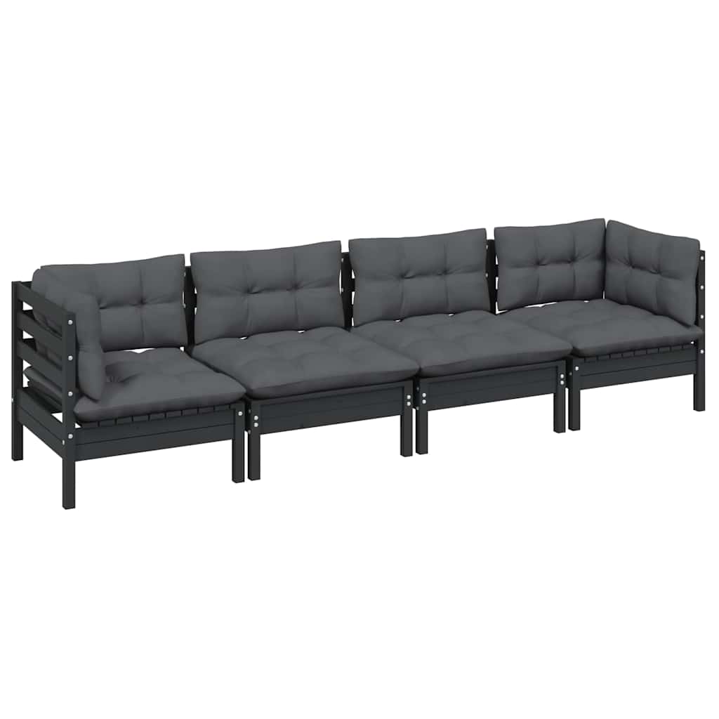 Set Salotto da Giardino 4 pz con Cuscini Legno Massello di Pino