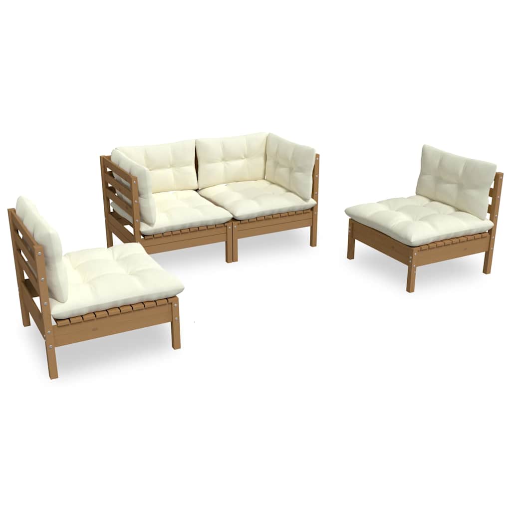 Set Salotto da Giardino 4 pz con Cuscini Legno Massello di Pino
