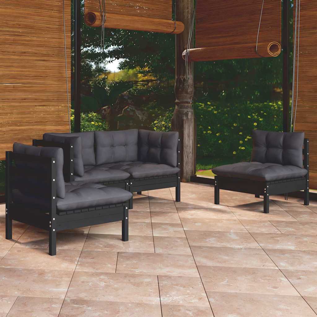 Set Salotto da Giardino 4 pz con Cuscini Legno Massello di Pino