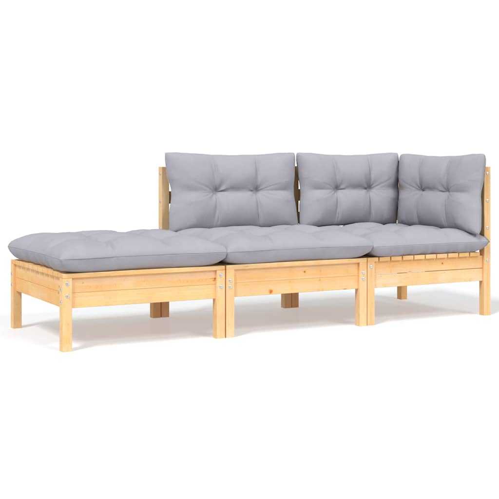 Set Divani da Giardino 6 pz con Cuscini Grigi Massello di Pino