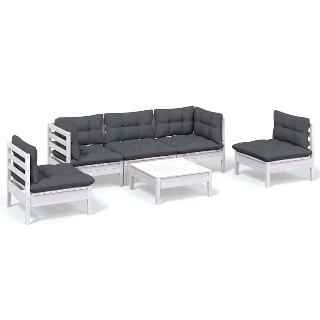 Set Salotto da Giardino 6 pz con Cuscini Legno Massello di Pino
