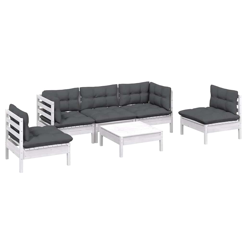 Set Salotto da Giardino 6 pz con Cuscini Legno Massello di Pino