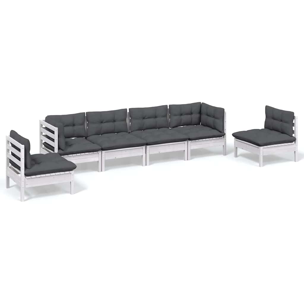 Set Salotto da Giardino 6 pz con Cuscini Legno Massello di Pino