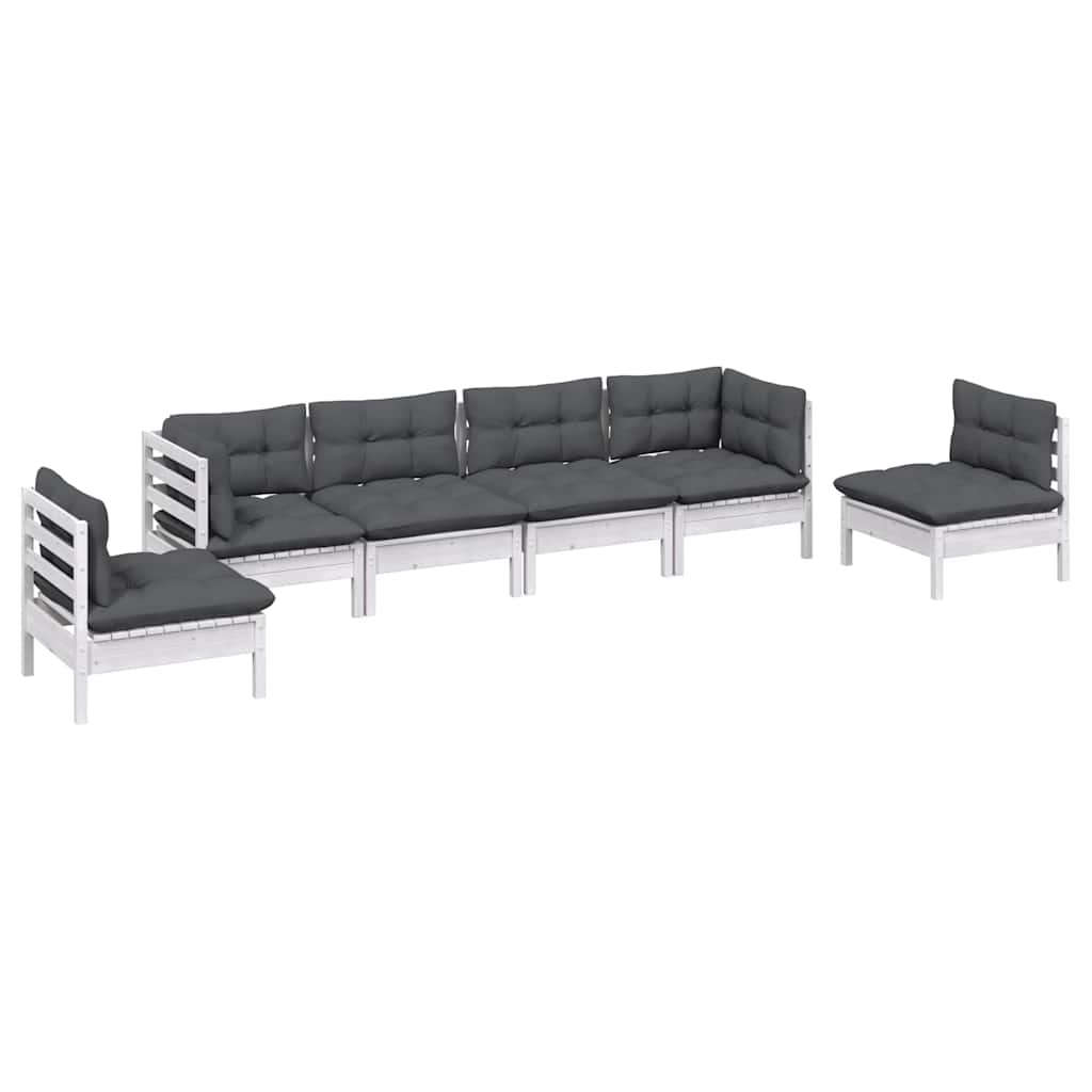 Set Salotto da Giardino 6 pz con Cuscini Legno Massello di Pino