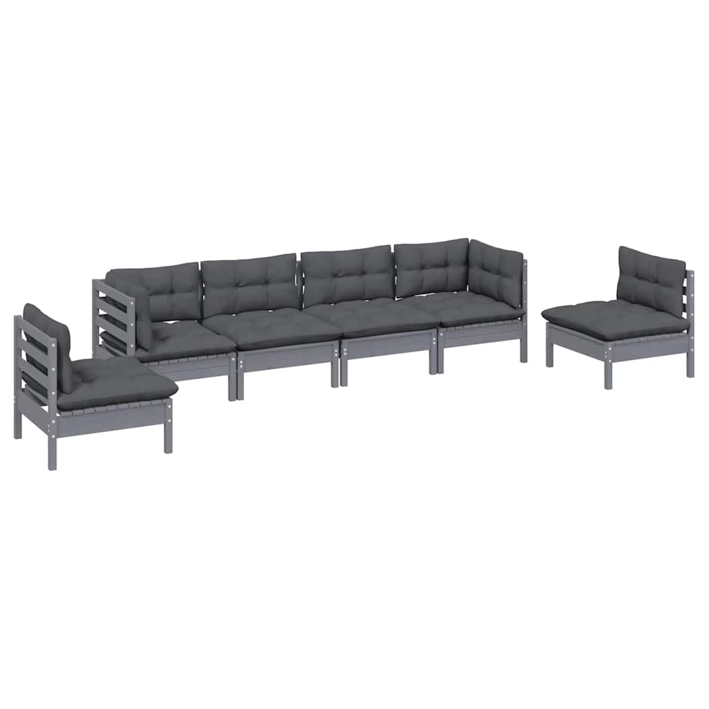 Set Salotto da Giardino 6 pz con Cuscini Legno Massello di Pino