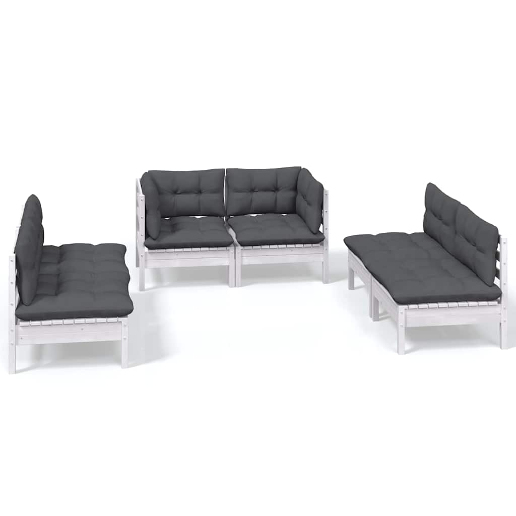 Set Salotto da Giardino 6 pz con Cuscini Legno Massello di Pino