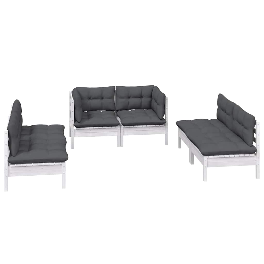 Set Salotto da Giardino 6 pz con Cuscini Legno Massello di Pino