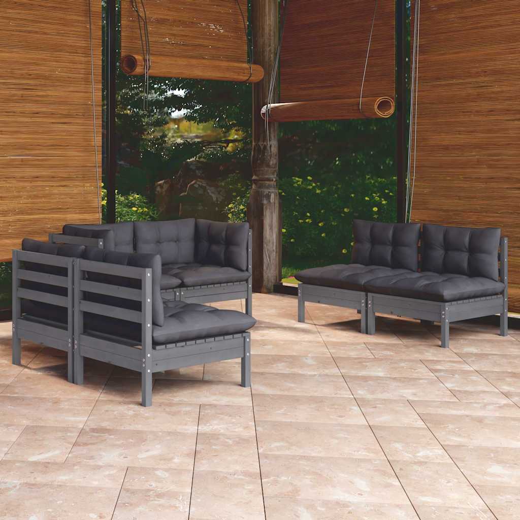 Set Salotto da Giardino 6 pz con Cuscini Legno Massello di Pino