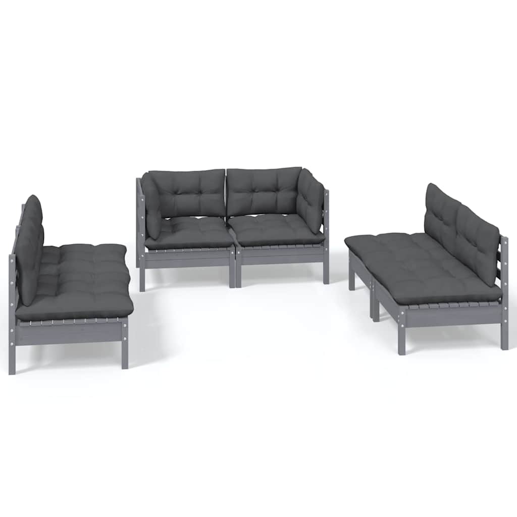 Set Salotto da Giardino 6 pz con Cuscini Legno Massello di Pino