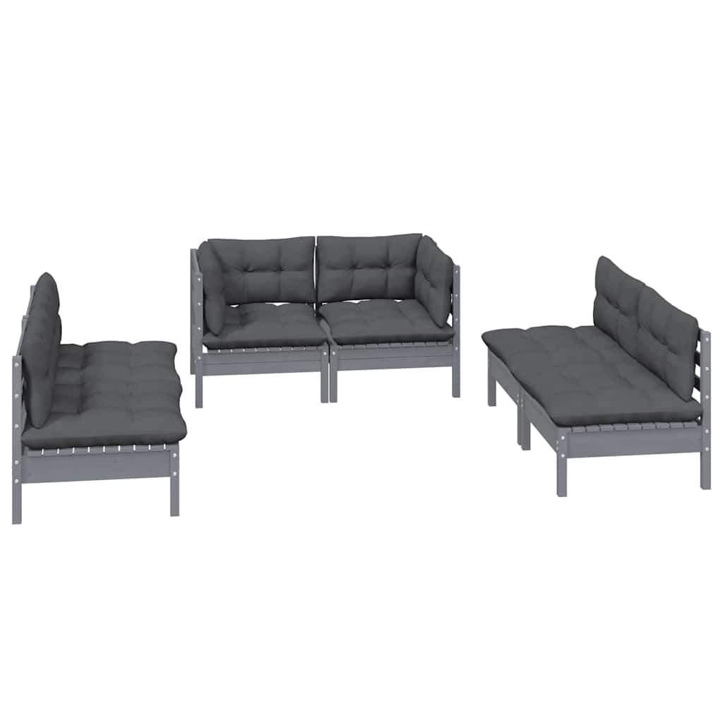 Set Salotto da Giardino 6 pz con Cuscini Legno Massello di Pino