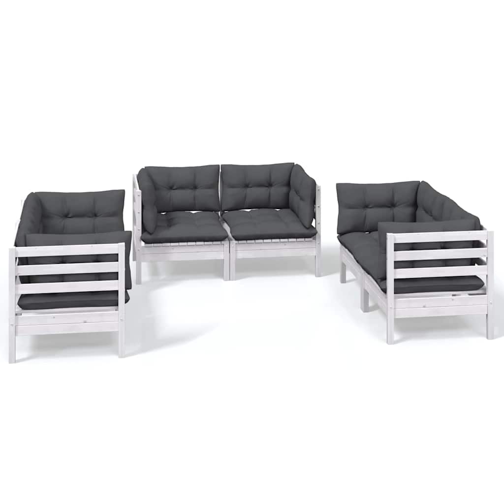 Set Salotto da Giardino 6 pz con Cuscini Legno Massello di Pino