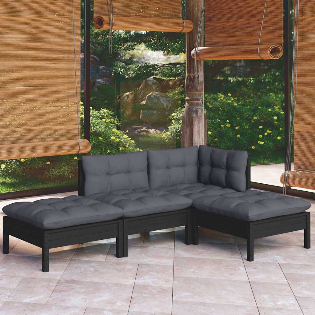 Set Salotto da Giardino 4 pz con Cuscini Legno Massello di Pino