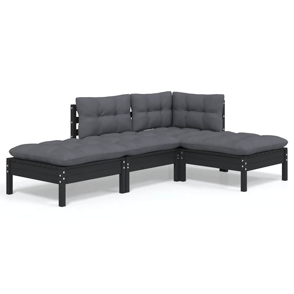Set Salotto da Giardino 4 pz con Cuscini Legno Massello di Pino