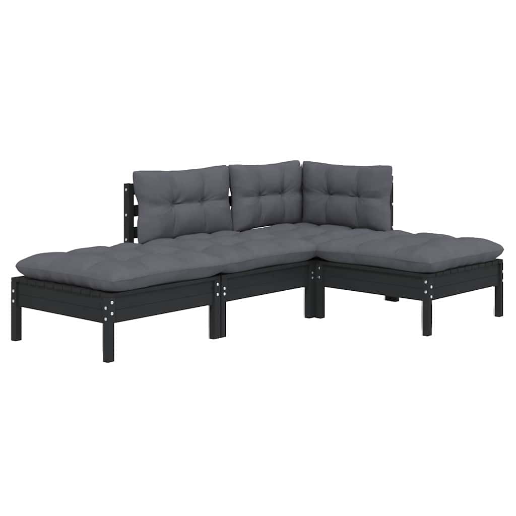 Set Salotto da Giardino 4 pz con Cuscini Legno Massello di Pino