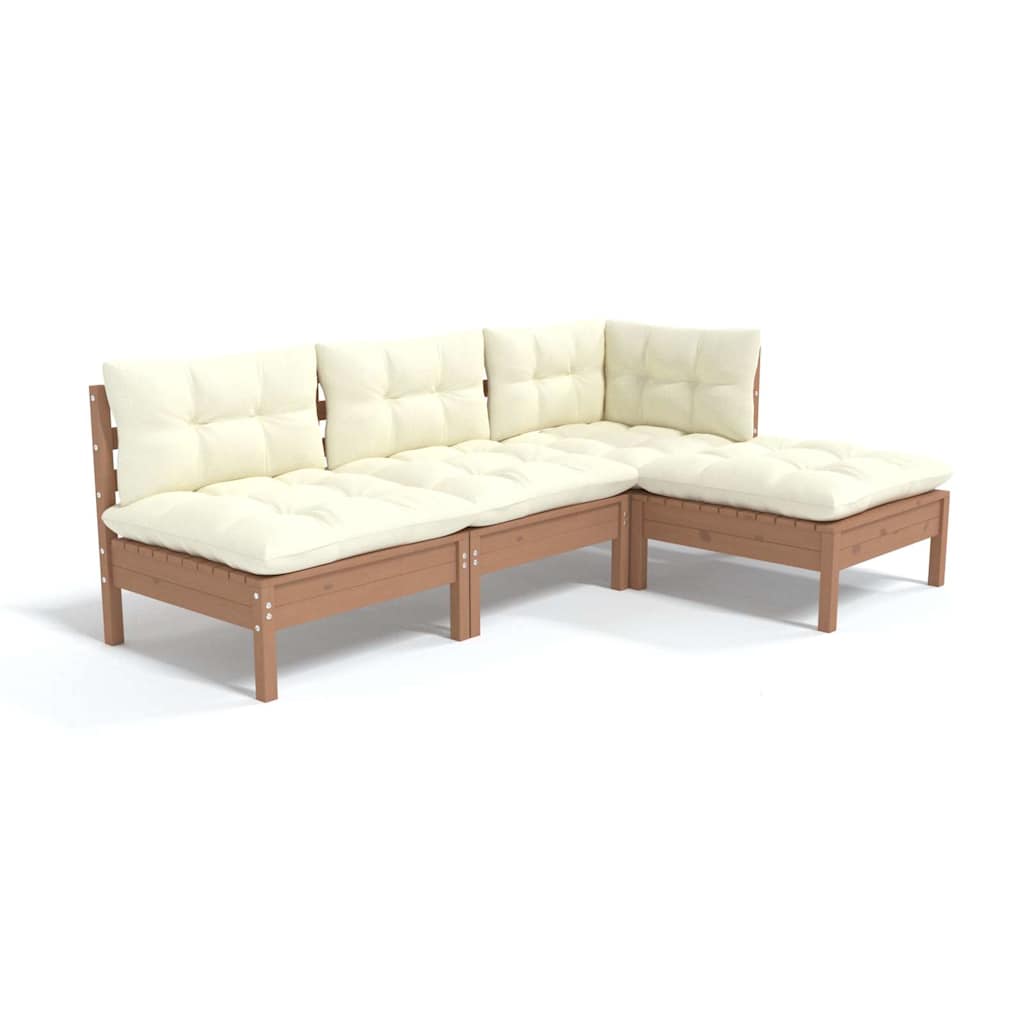 Set Salotto Giardino 4pz con Cuscini Marrone Ambra Legno Pino