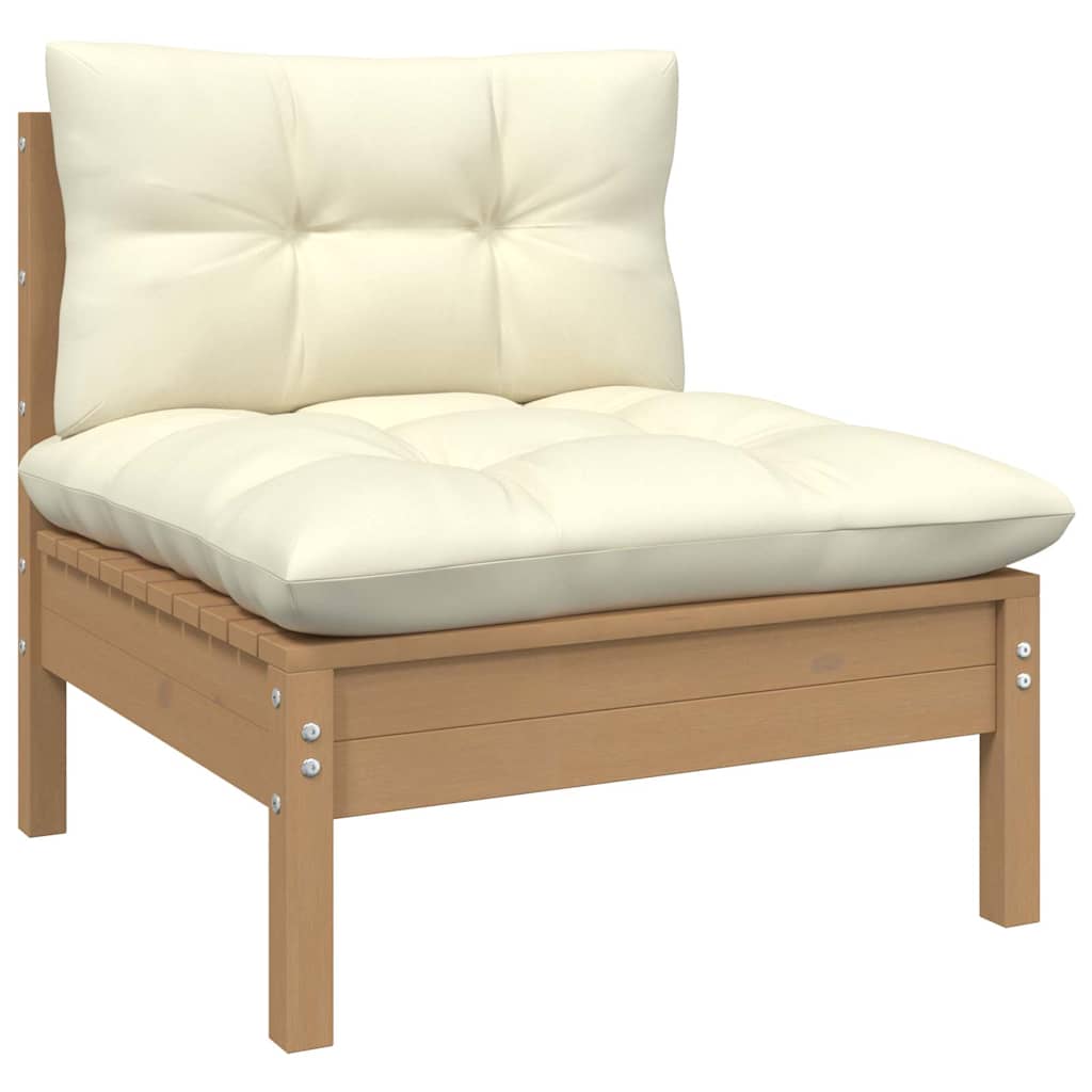 Set Salotto Giardino 4pz con Cuscini Marrone Ambra Legno Pino