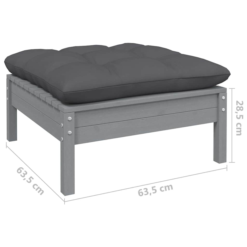 Set Divani da Giardino 5 pz con Cuscini Grigi Massello di Pino