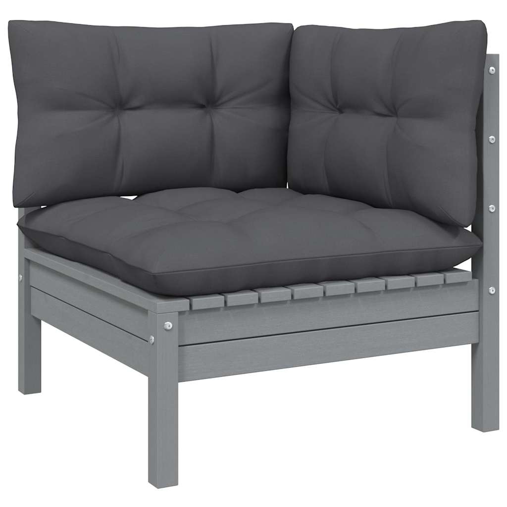 Set Divani da Giardino 5 pz con Cuscini Grigi Massello di Pino