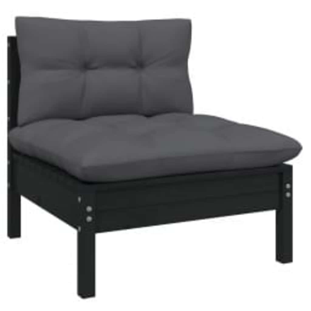 Set Divani da Giardino 4 pz con Cuscini Neri in Legno di Pino