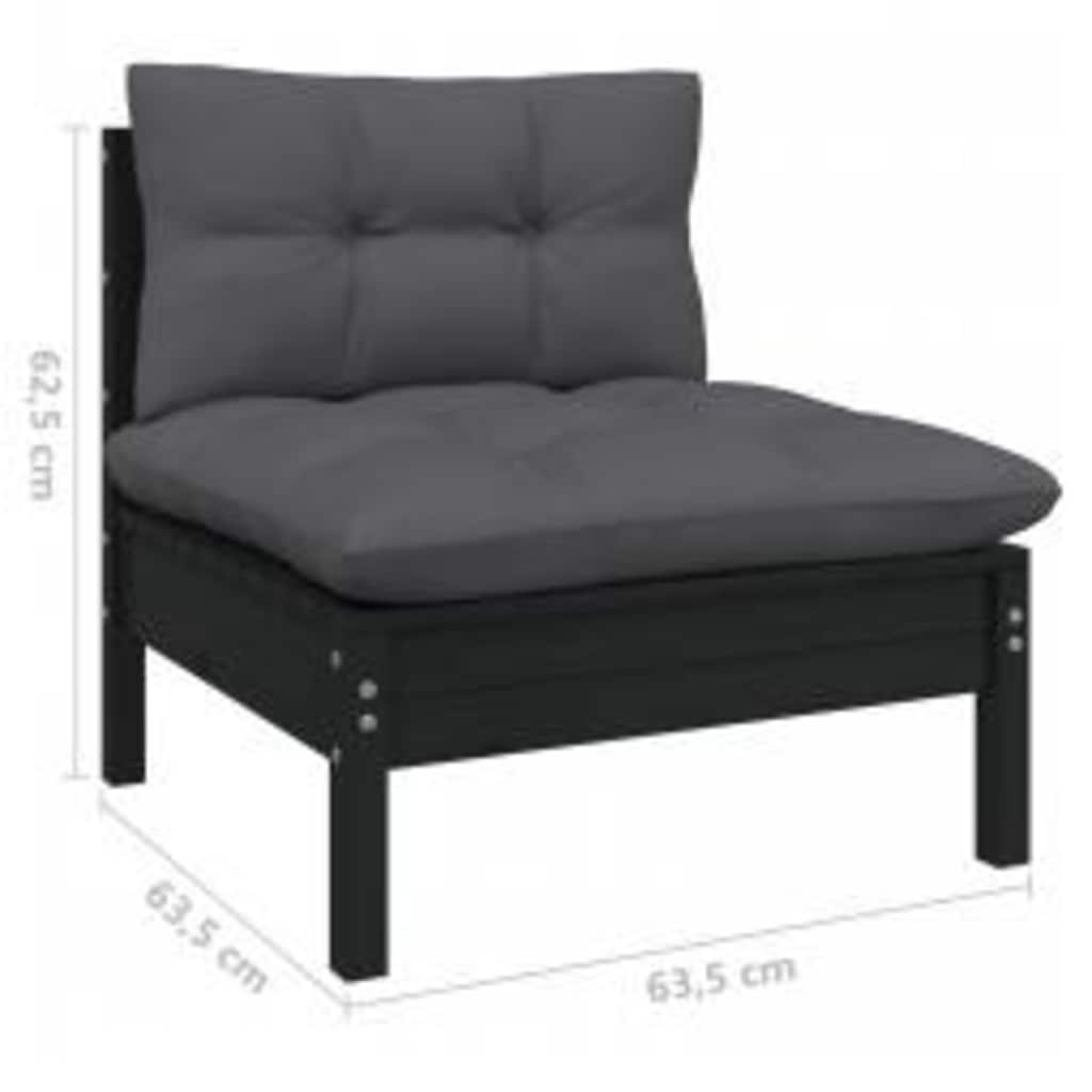 Set Divani da Giardino 4 pz con Cuscini Neri in Legno di Pino