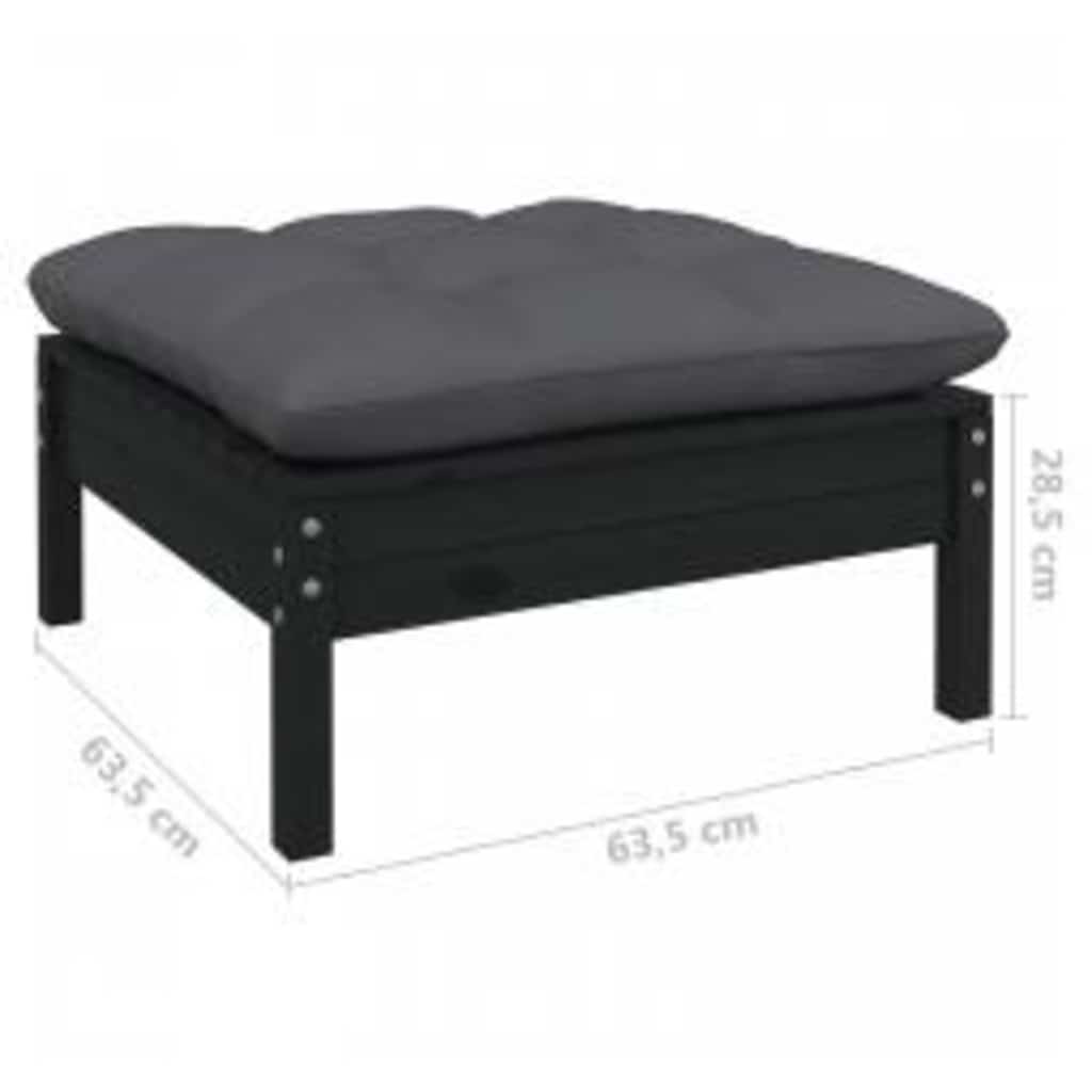 Set Divani da Giardino 4 pz con Cuscini Neri in Legno di Pino