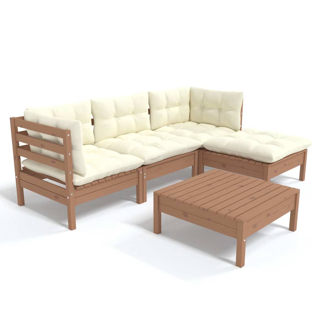 Set Salotto Giardino 5pz con Cuscini Marrone Ambra Legno Pino