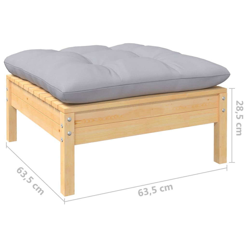 Set Divani da Giardino 5 pz con Cuscini Grigi Massello di Pino
