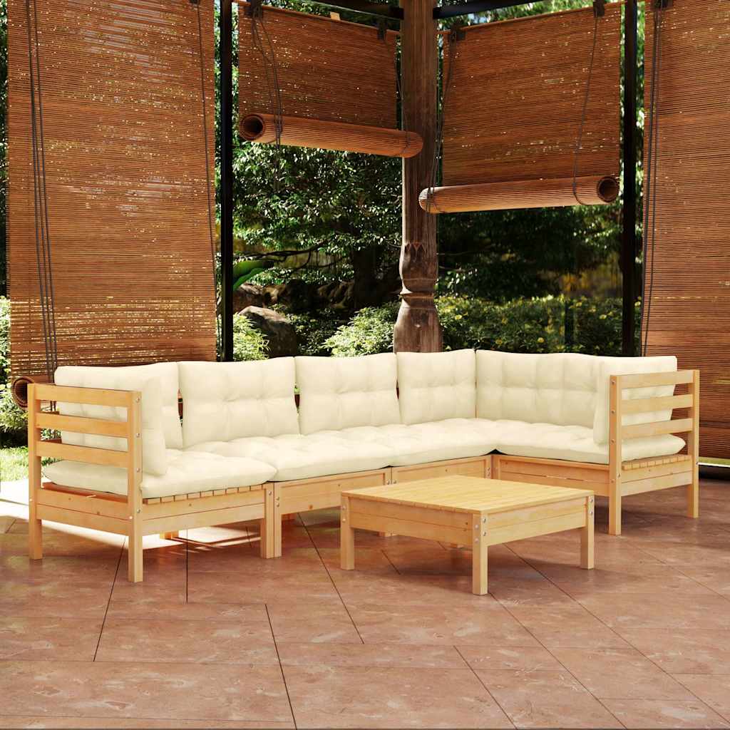 Set Divani da Giardino 6 pz con Cuscini Crema Massello di Pino