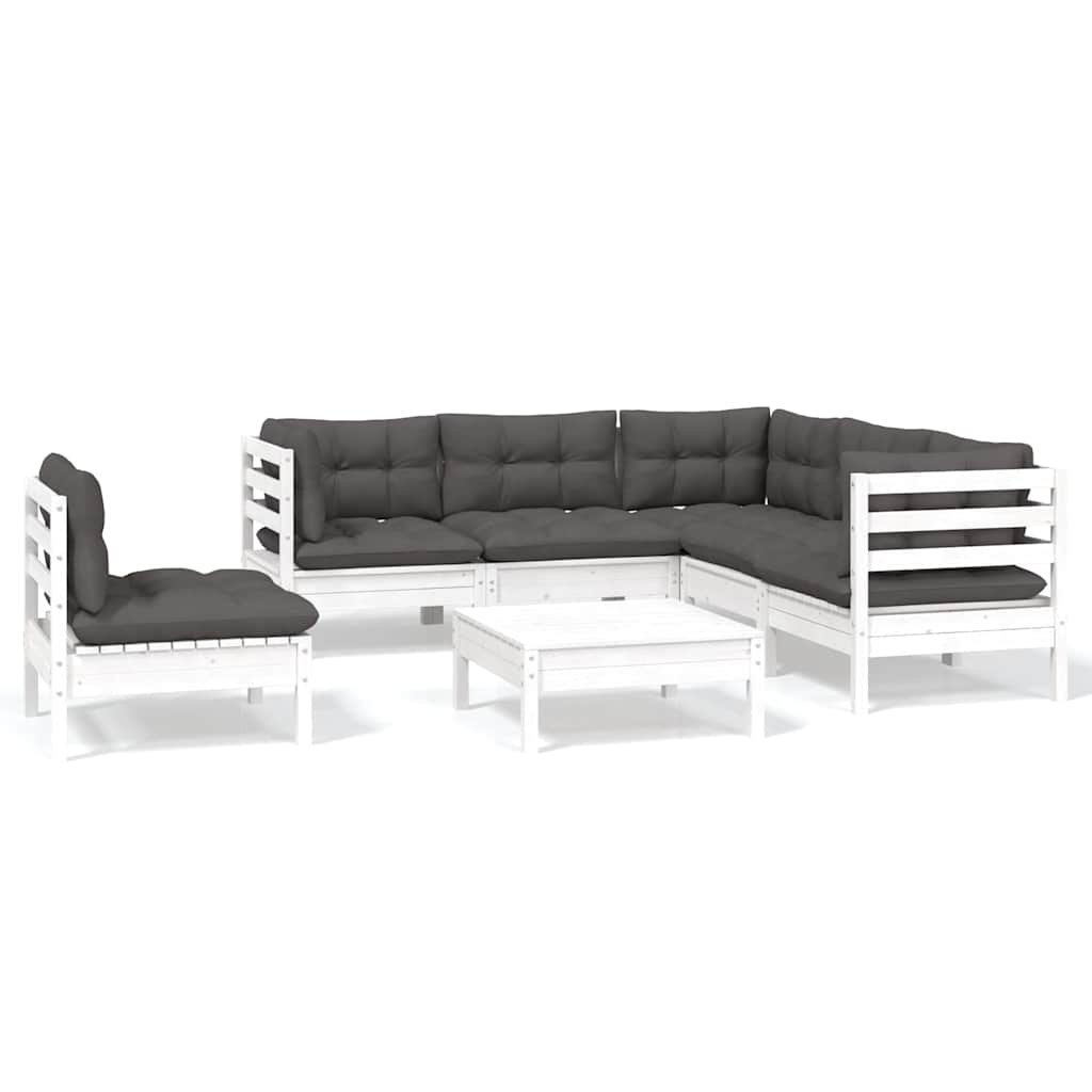 Set Divani da Giardino 6 pz con Cuscini Bianchi Legno di Pino