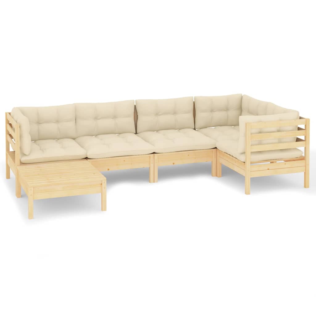 Set Divani da Giardino 6 pz con Cuscini Crema Massello di Pino