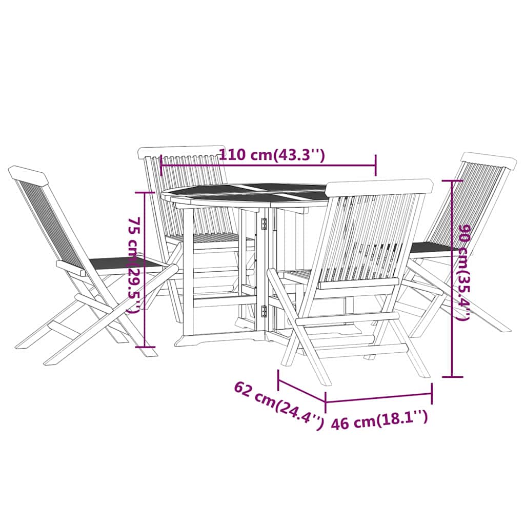 Set da Pranzo Pieghevole per Esterni 5pz Legno Massello di Teak