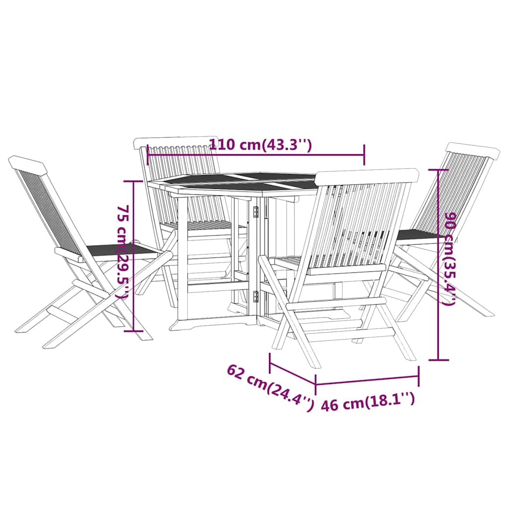 Set da Pranzo Pieghevole per Esterni 5pz Legno Massello di Teak