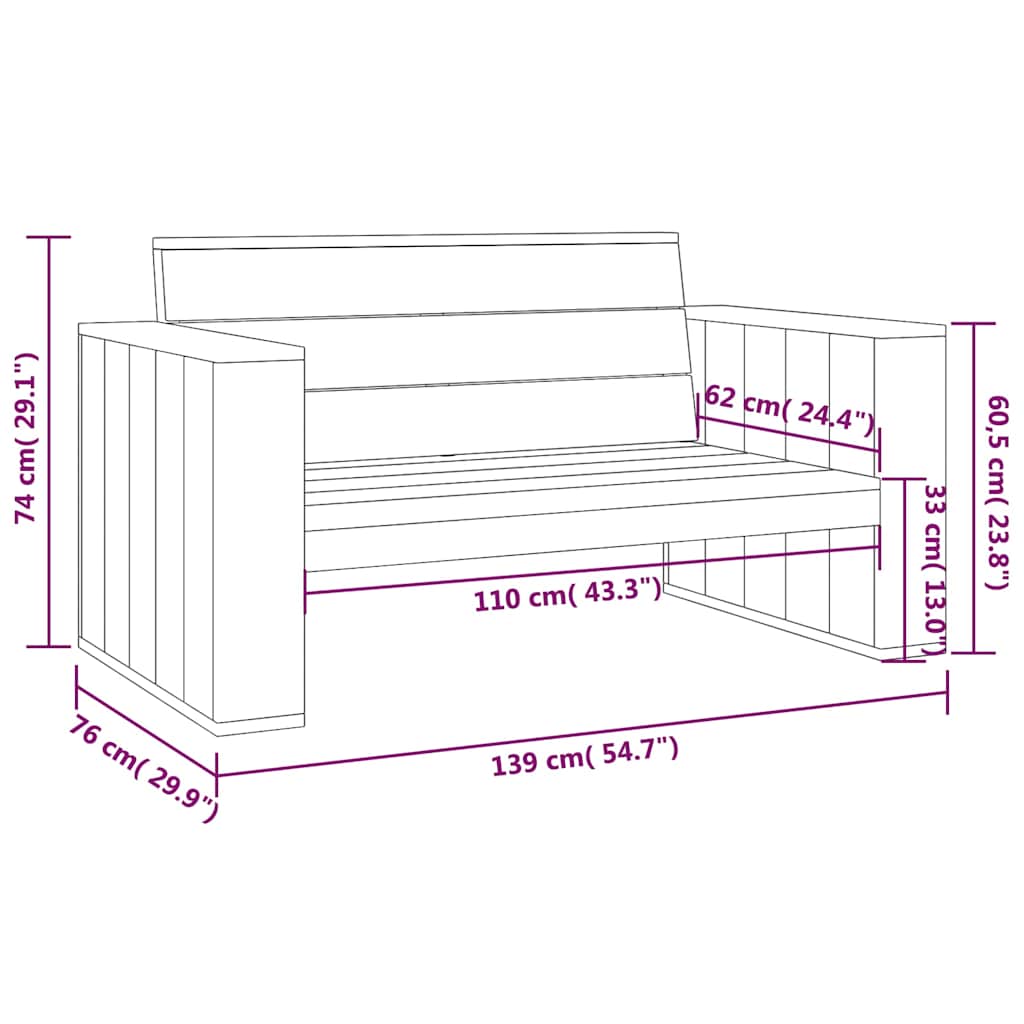 Set Salotto da Giardino 3 pz Legno Massello di Pino Impregnato