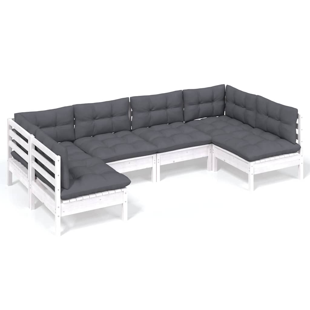 Set Divani da Giardino 6 pz con Cuscini Bianchi Legno di Pino