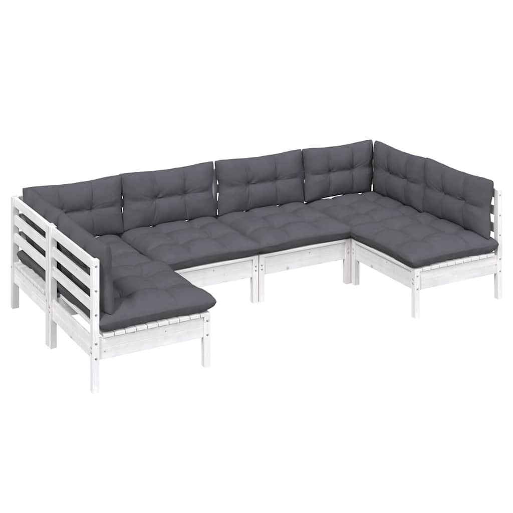 Set Divani da Giardino 6 pz con Cuscini Bianchi Legno di Pino