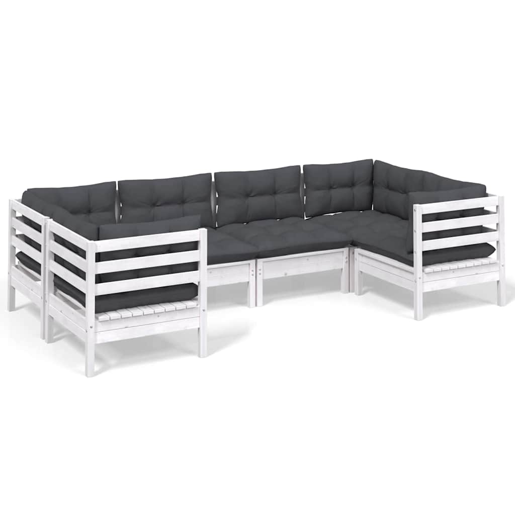 Set Divani da Giardino 6 pz con Cuscini Bianchi Legno di Pino