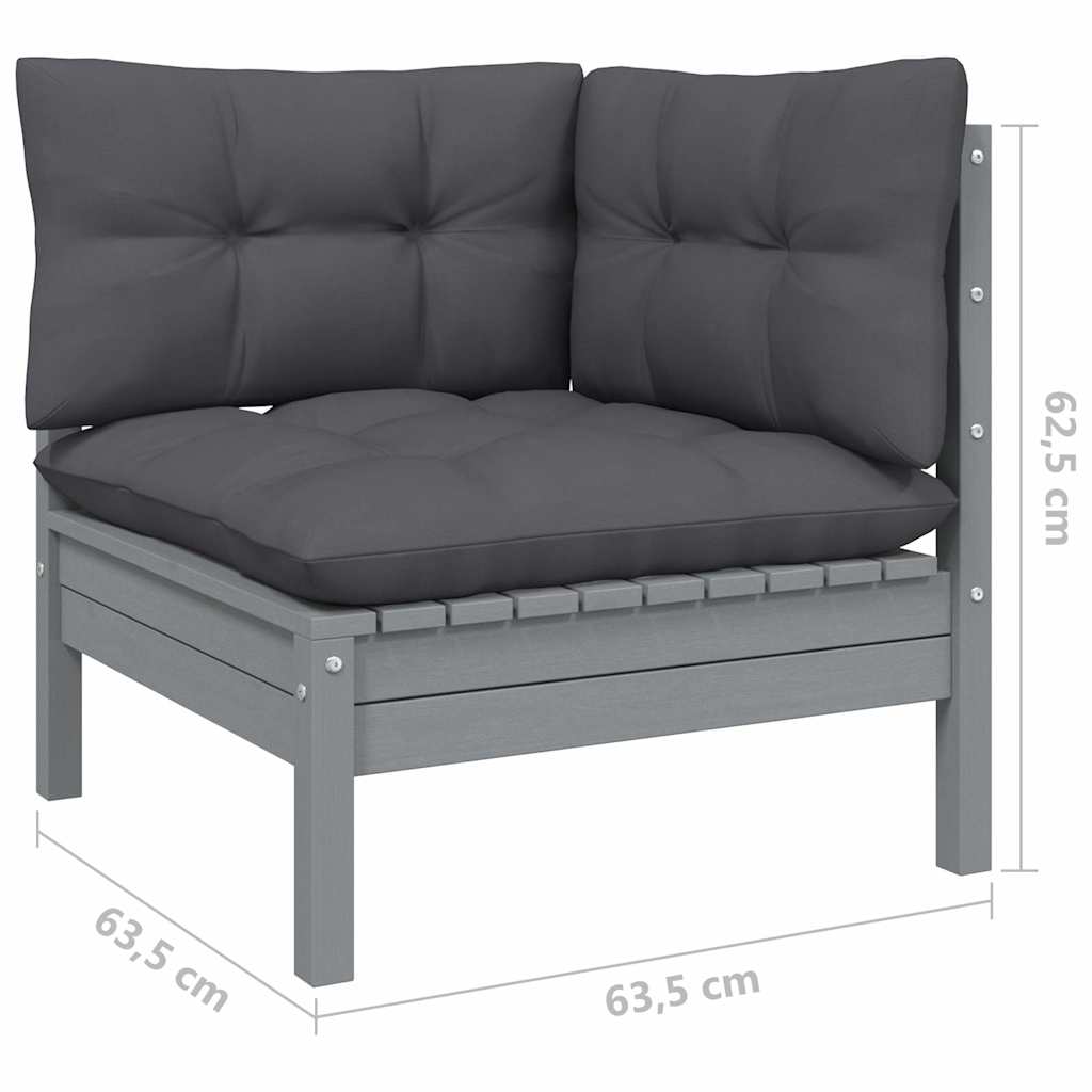 Set Divani da Giardino 6 pz con Cuscini Grigi Massello di Pino