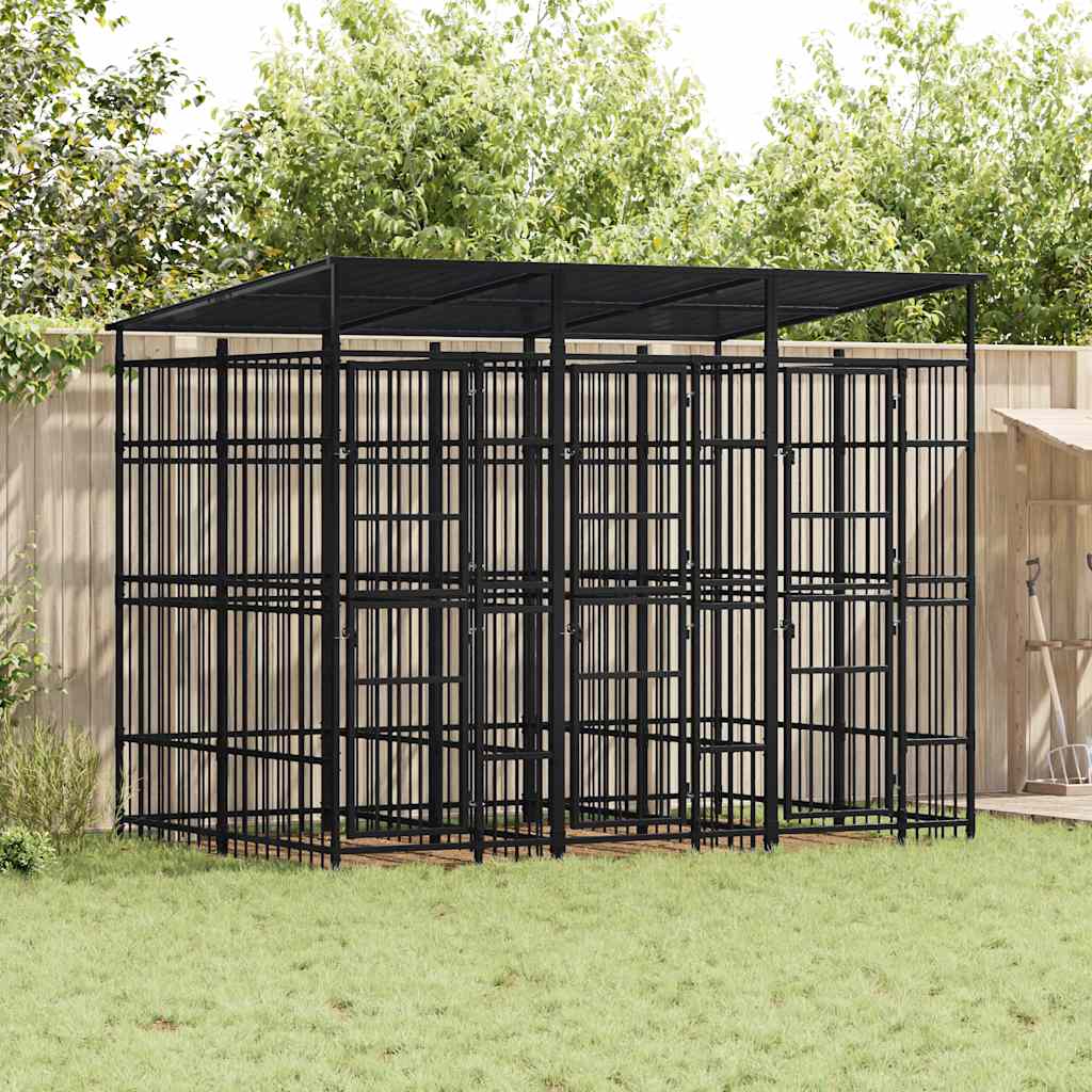 Gabbia per Cani da Esterno con Tetto in Acciaio 5,53 m²