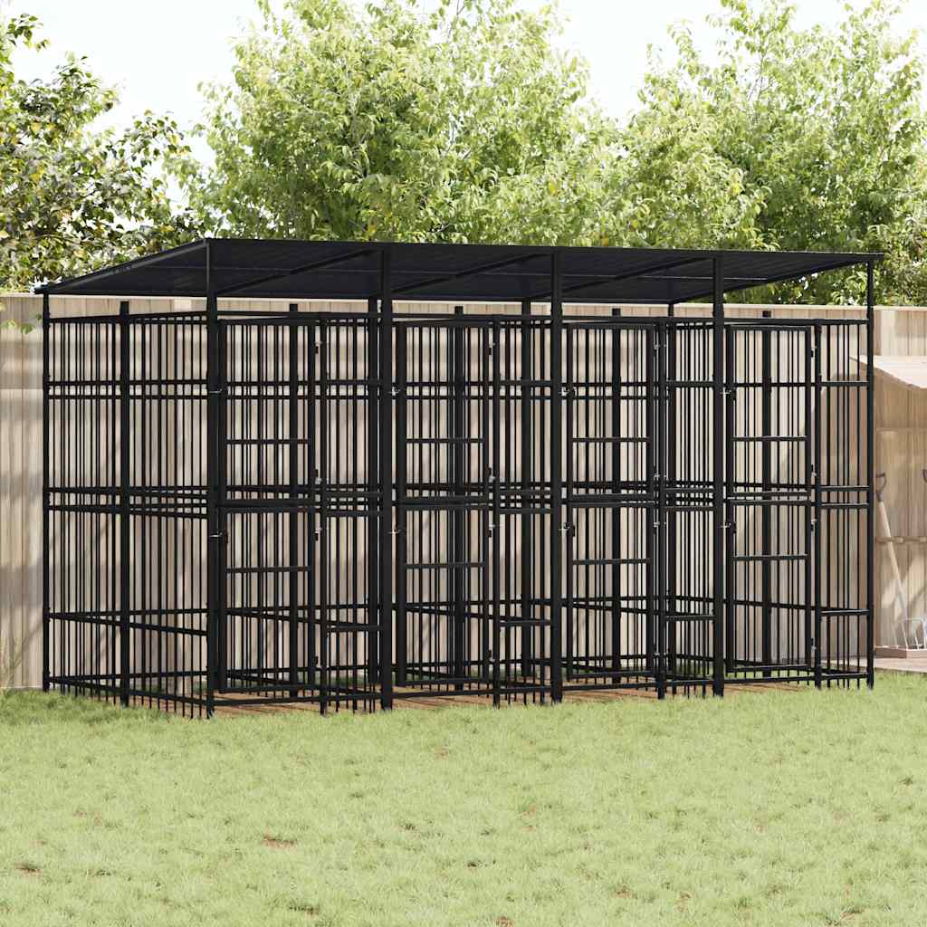 Gabbia per Cani da Esterno con Tetto in Acciaio 7,37 m²