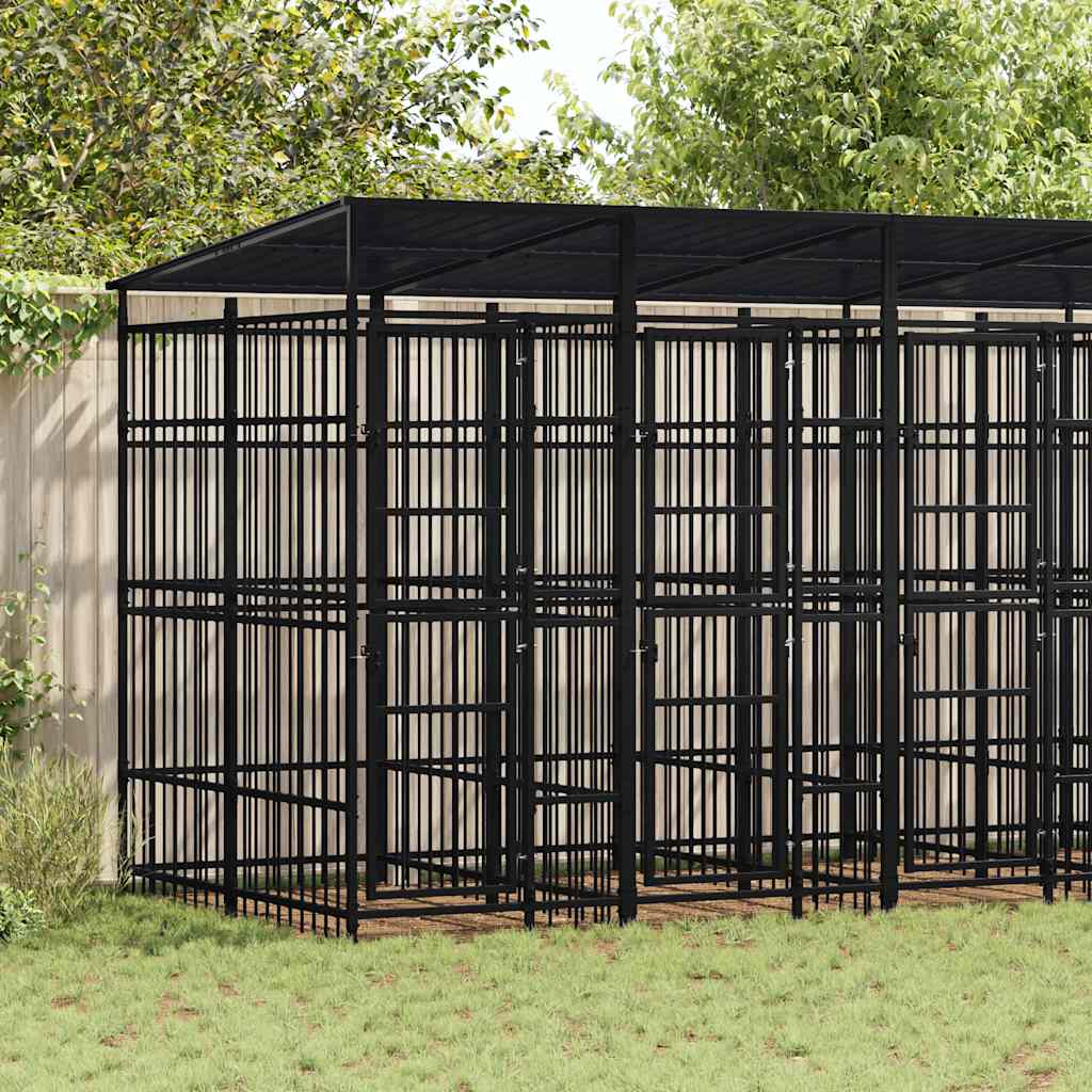 Gabbia per Cani da Esterno con Tetto in Acciaio 9,22 m²
