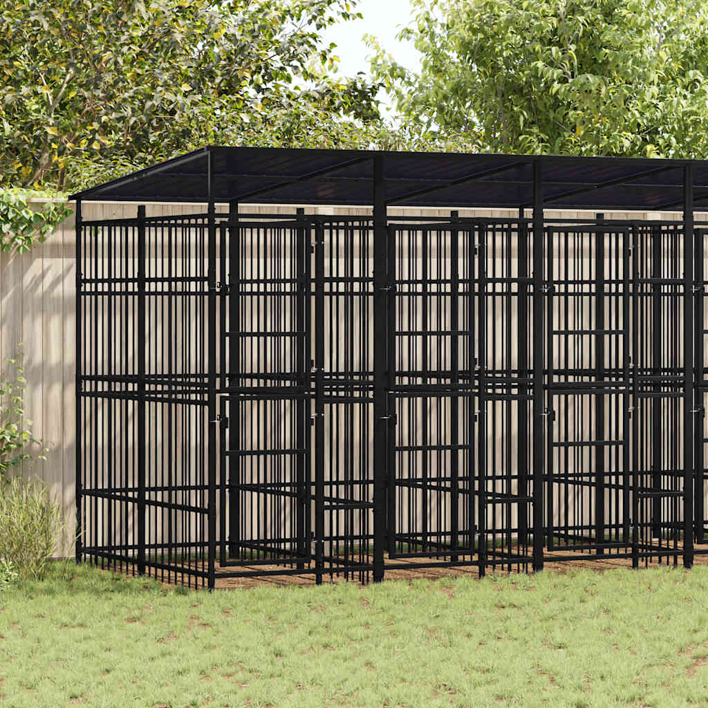 Gabbia per Cani da Esterno con Tetto in Acciaio 11,06 m²