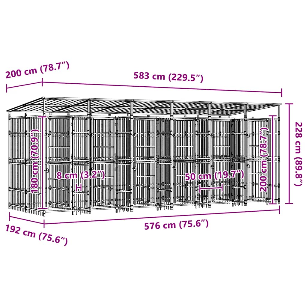 Gabbia per Cani da Esterno con Tetto in Acciaio 11,06 m²