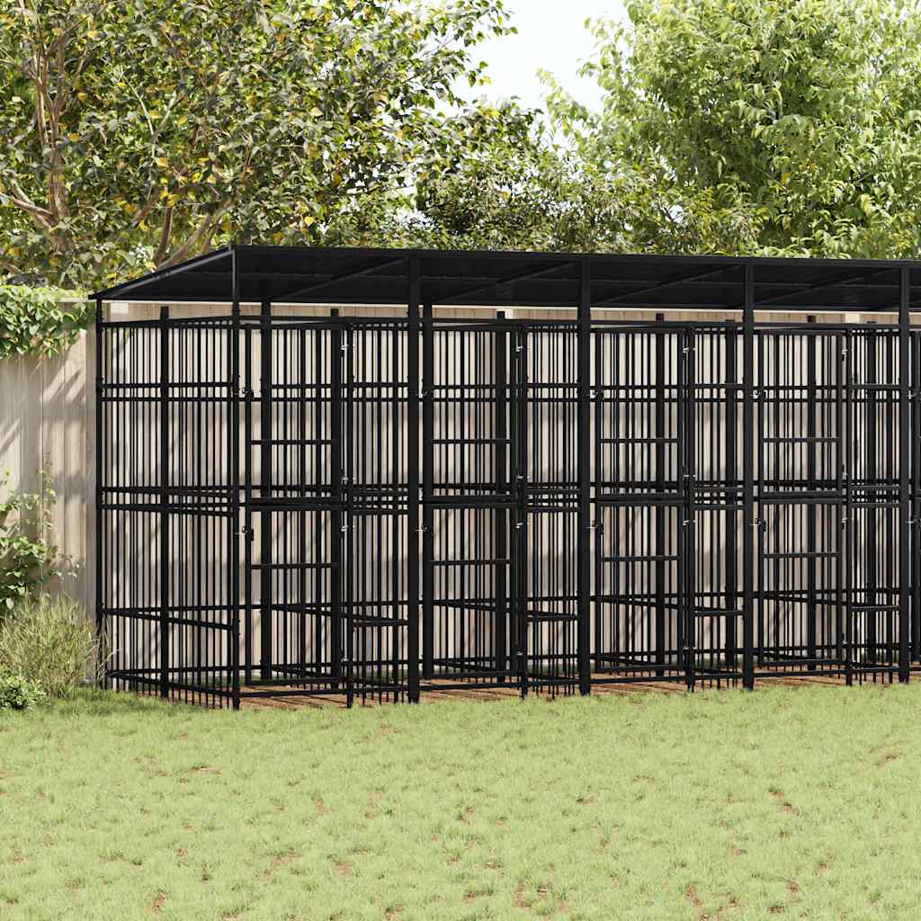 Gabbia per Cani da Esterno con Tetto in Acciaio 14,75 m²