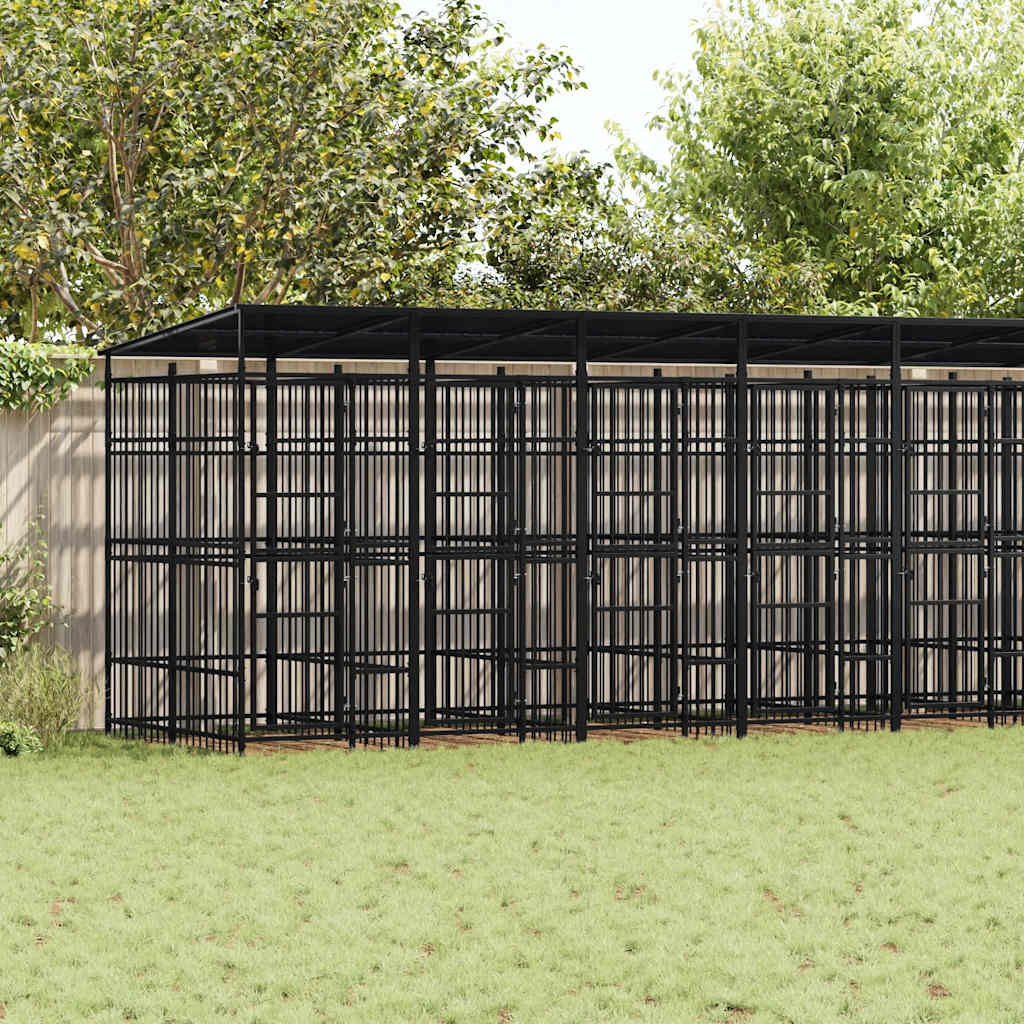 Gabbia per Cani da Esterno con Tetto in Acciaio 16,59 m²