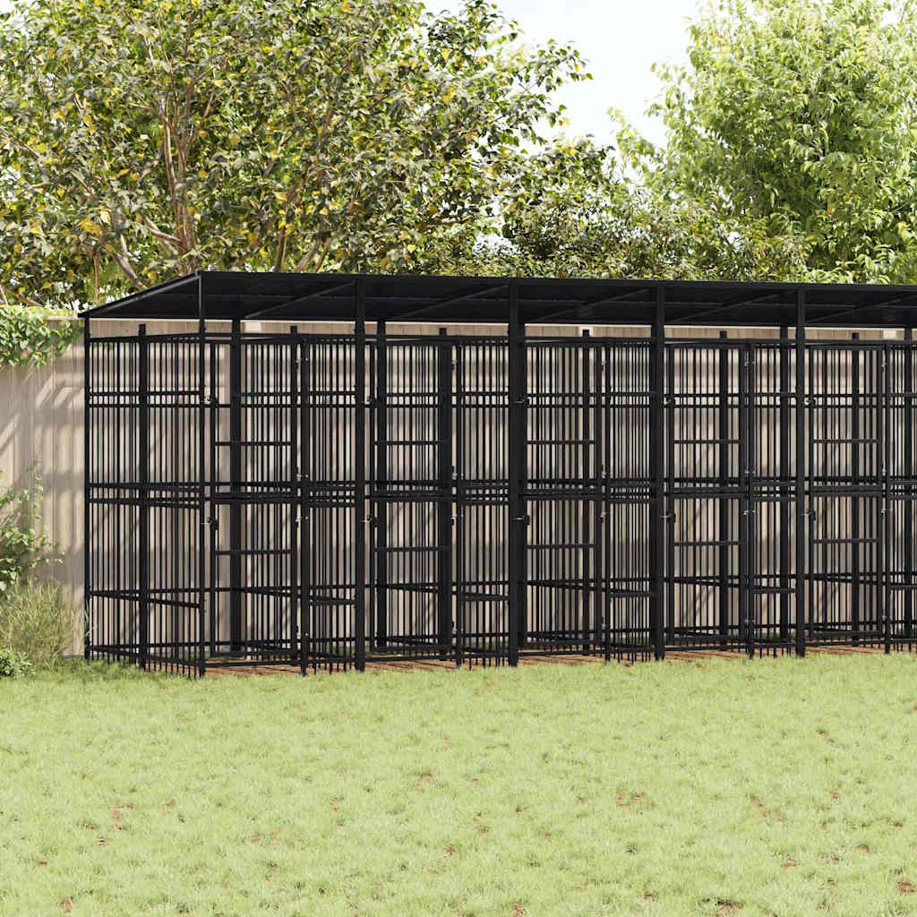 Gabbia per Cani da Esterno con Tetto in Acciaio 18,43 m²