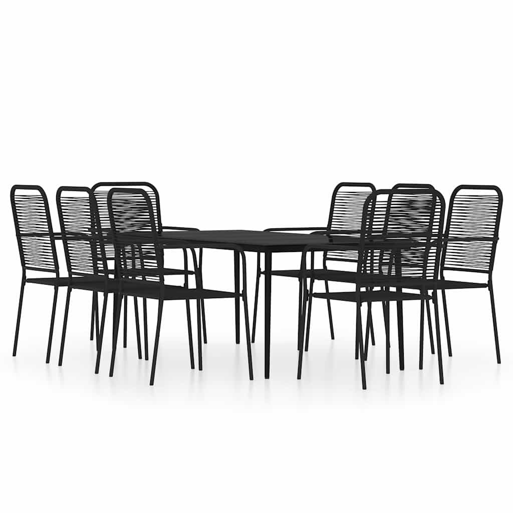 Set da Pranzo per Giardino 9 pz con Cuscini Nero