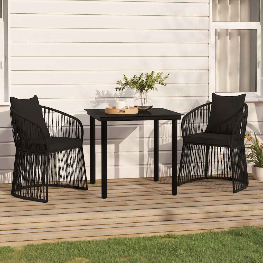 Set da Pranzo da Giardino 3 pz con Cuscini Nero