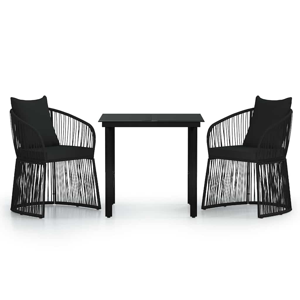 Set da Pranzo da Giardino 3 pz con Cuscini Nero